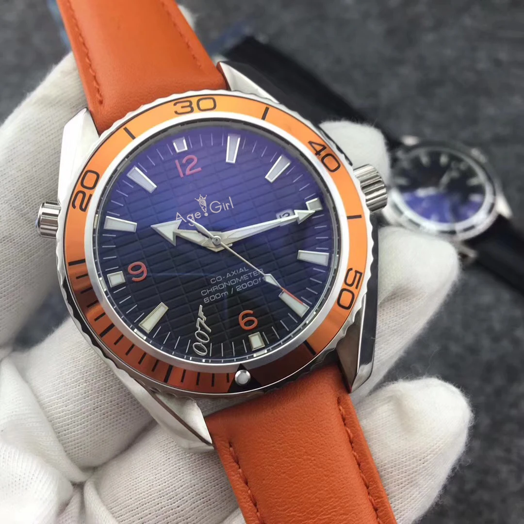 Роскошные Брендовые мужские автоматические механические ETA 2813 Dive 007 Синий Оранжевый Черный Профессиональный из нержавеющей стали сапфировые кожаные часы