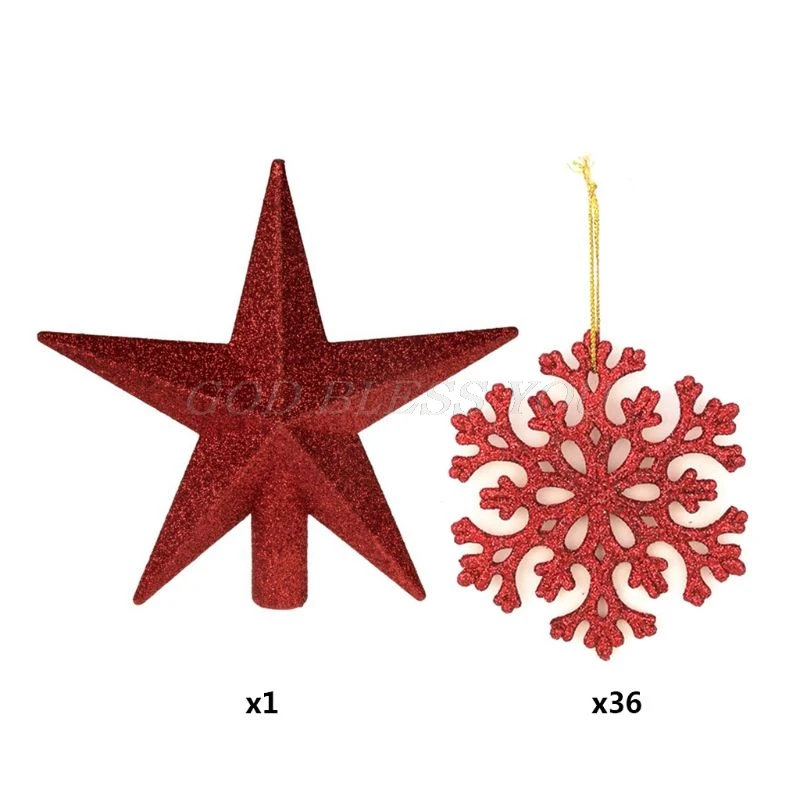 Plastic Snowflake and Stars Christmas Tree Decor Glitter Snowflake Star Christmas Tree Topper Festive Christmas Decorations - Цвет: Красный