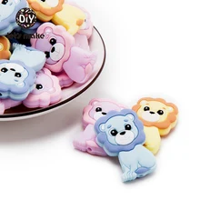 Let's Make – collier de dentition en Silicone, perles de Lion, animaux de dessin animé, bricolage, accessoires sans BPA, anneaux de dentition pour dents, petite tige, 5 pièces 