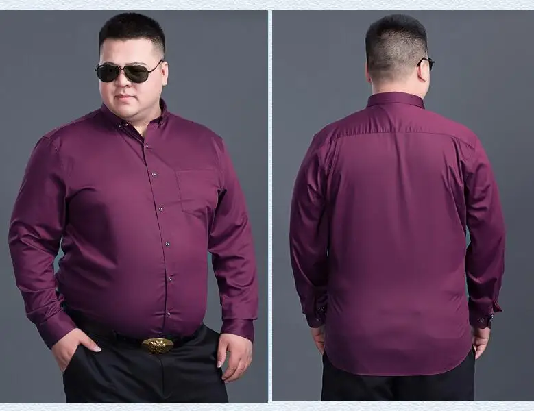 Высококачественная рубашка с длинными рукавами для мужчин, официальная Офисная Рабочая Рубашка, фиолетовая Свадебная рубашка, большие размеры, футболка оверсайз 8XL 9XL 10XL 13XL