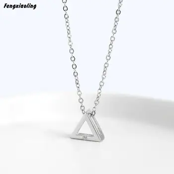 

Fengxiaoling 100% Genuine 925 Sterling Silver Geometry Triangle Pendant Necklaces For Women Fine Jewelry Cute Accessories 2020
