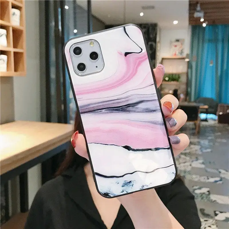 Цветной край мраморный стеклянный корпус, подходит для Iphone 11pro max/8 plus/Xs Apple оболочка ощущается гладкой и имеет отличный опыт - Цвет: Бежевый