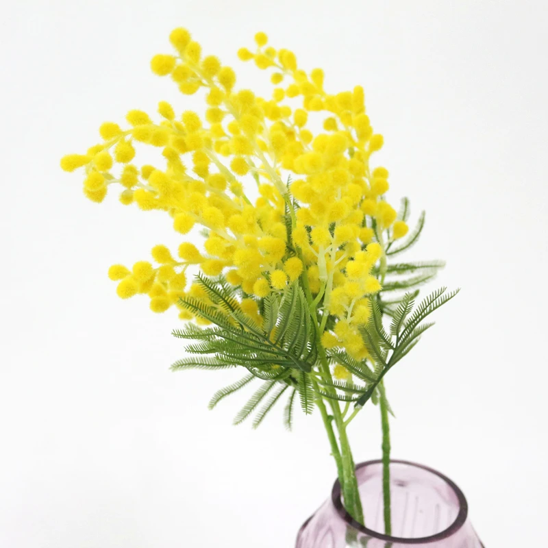 JAROWN Artificial Acacia Yellow Mimosa Plush Pudica Fake Silk Flower Wedding Party Decor Red Bean Plant Home Decor (11)