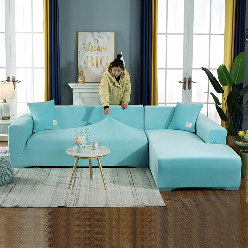 

Velvet plush universal elastic all-inclusive sofa cover chaise longue L-shaped corner protection sofa chair need to buy two