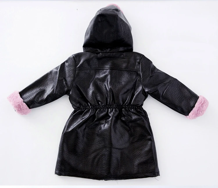 Куртка для маленьких девочек; зимнее Детское пальто с капюшоном; бархатная куртка из искусственной кожи с мехом; детская длинная теплая ветровка для девочек; пальто; одежда