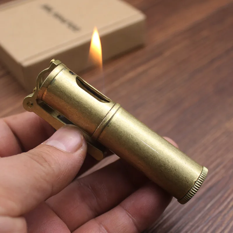 

Retro Free Fire Torch Brass Lighter Windproof Grinding Wheel Flint Kerosene Oil Pipe Lighter Cigarette Gasoline Gadgets For Men