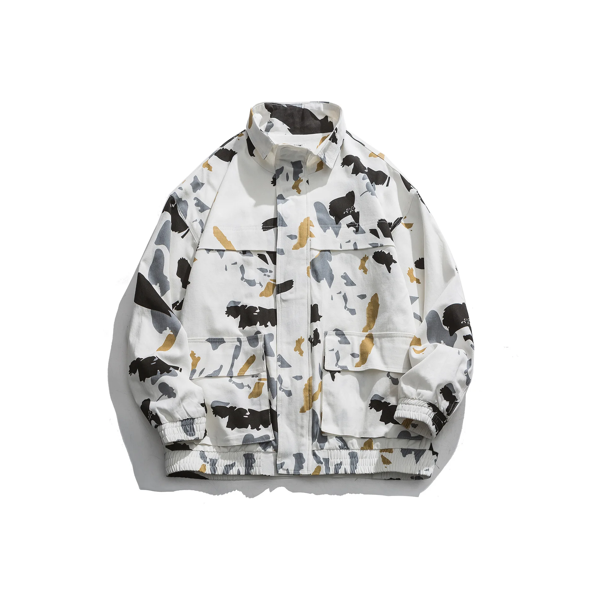 

Wu Air Spring of Trend Camouflage Hong Kong Style Literature And Art Fold-down Collar Tooling Jacket Men's Loose-Fit Printed Pur