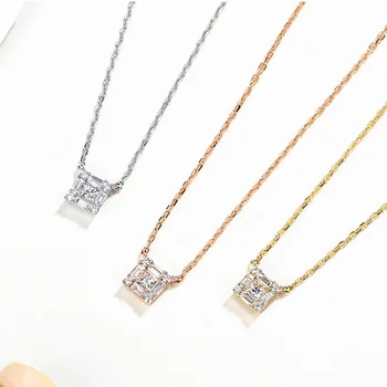 

Fashion Silver Superfine Necklace Gold Square Transparent Cubic Zirconia Clavicle Chain for Ladies Simple Jewelry Gift