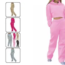 

Two-piece Set Fabulous Drawstring Crop Top Pants Hoodie Suit Wide Legs Top Suit Solid Color for Going Out