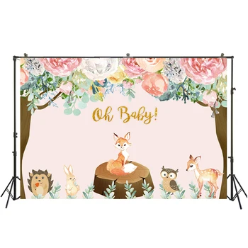 

Pink Floral Woodland Animals Birthday Party Photography Backdrop Newborn Girl Portrait Photophone Photo Studio Background W-3880