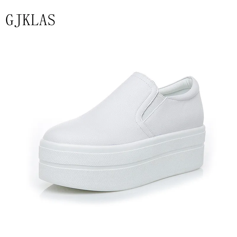 

Real Leather Casual Shoes Womens Hidden Heels Wedge Sneakers White Vulcanize Shoes Platform Sneakers Slip on Shoes for Women