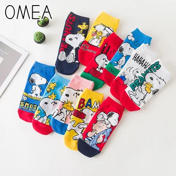 

OMEA Women Summer Slippers Cotton Ankle Socks Peanuts Invisible Socks No Show Socks Women Boat Socks Cattoon Dog Sock Slippers