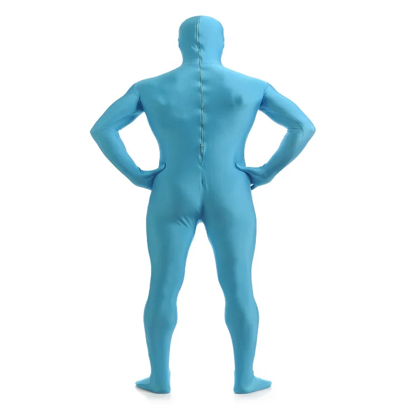 Open Face  Zentai Spandex Catsuit Skin Tight Costume Light Blue S