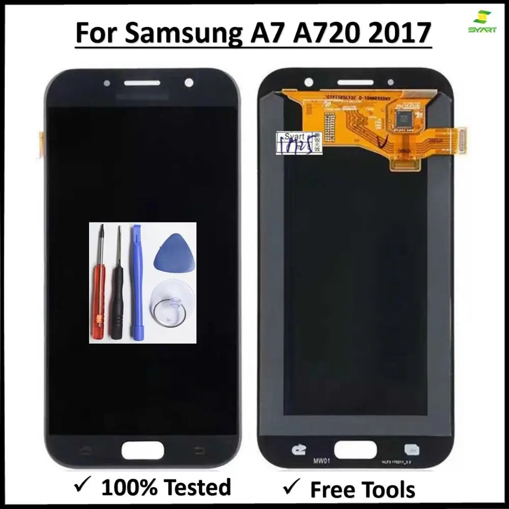 Ceny Ekran wyświetlacza Digitizer wymienić na Samsung Galaxy A720 2017 A720F A720M SM A720F LCD montaż dotykowy dla Galaxy A7 2017 LCDS
