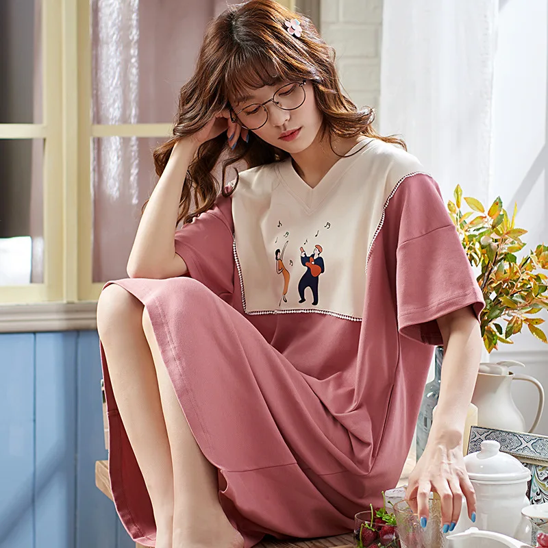 

2020 Summer New Style Nightgown Women's Pure Cotton Short Sleeve Thin Korean-style Princess Style Sweet Students Pajamas Mid-len