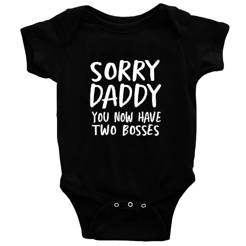0-18M Sorry Daddy You Know Have Two Bosses Print Funny Newborn Baby Cotton Romper Infant Bebe Boy Girl Short Sleeve Jumpsuit