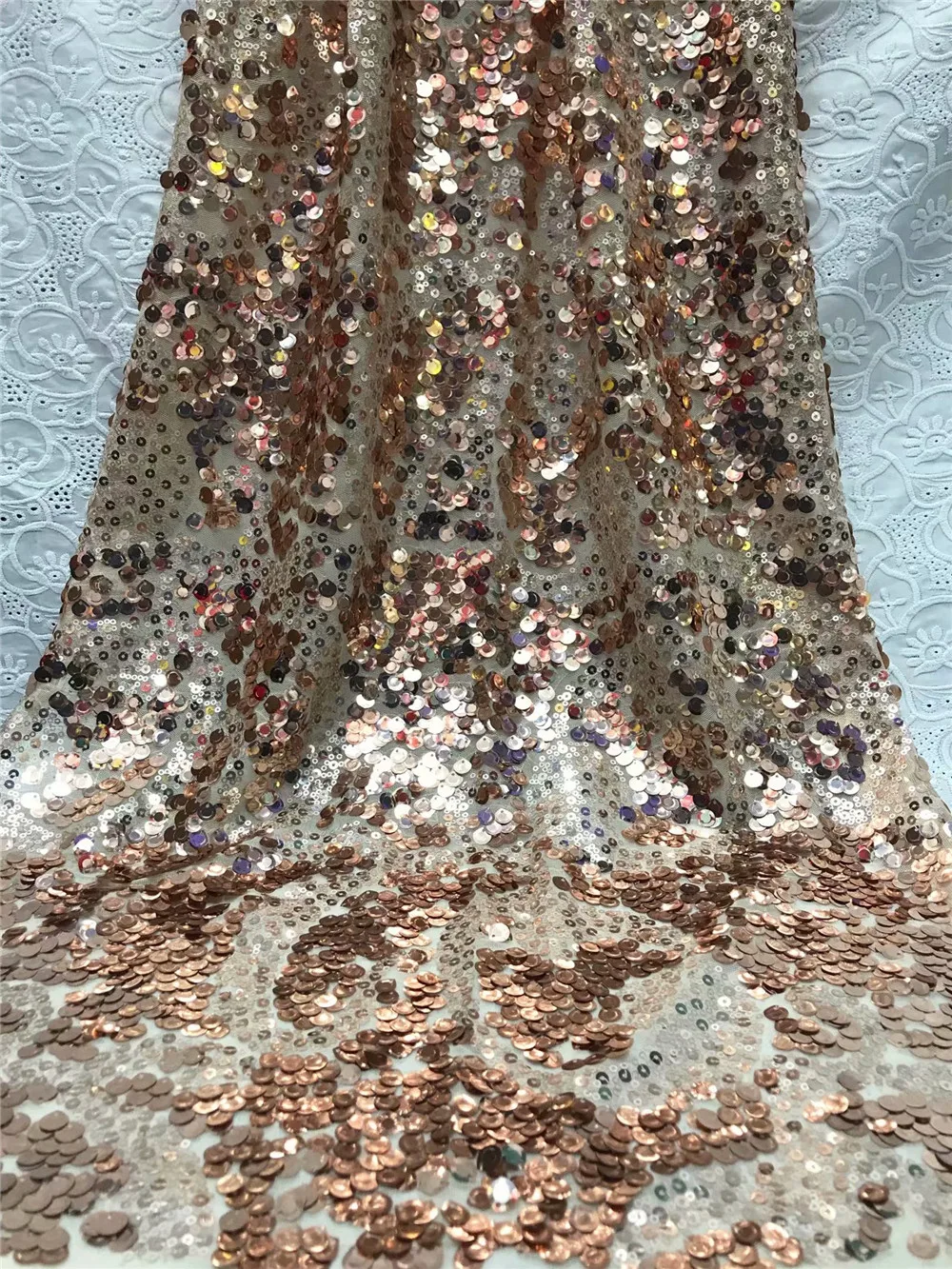 

embroidery french lace shiny African tulle lace fabric Nigerian sewing evening gown with sequins 5 yards per piece