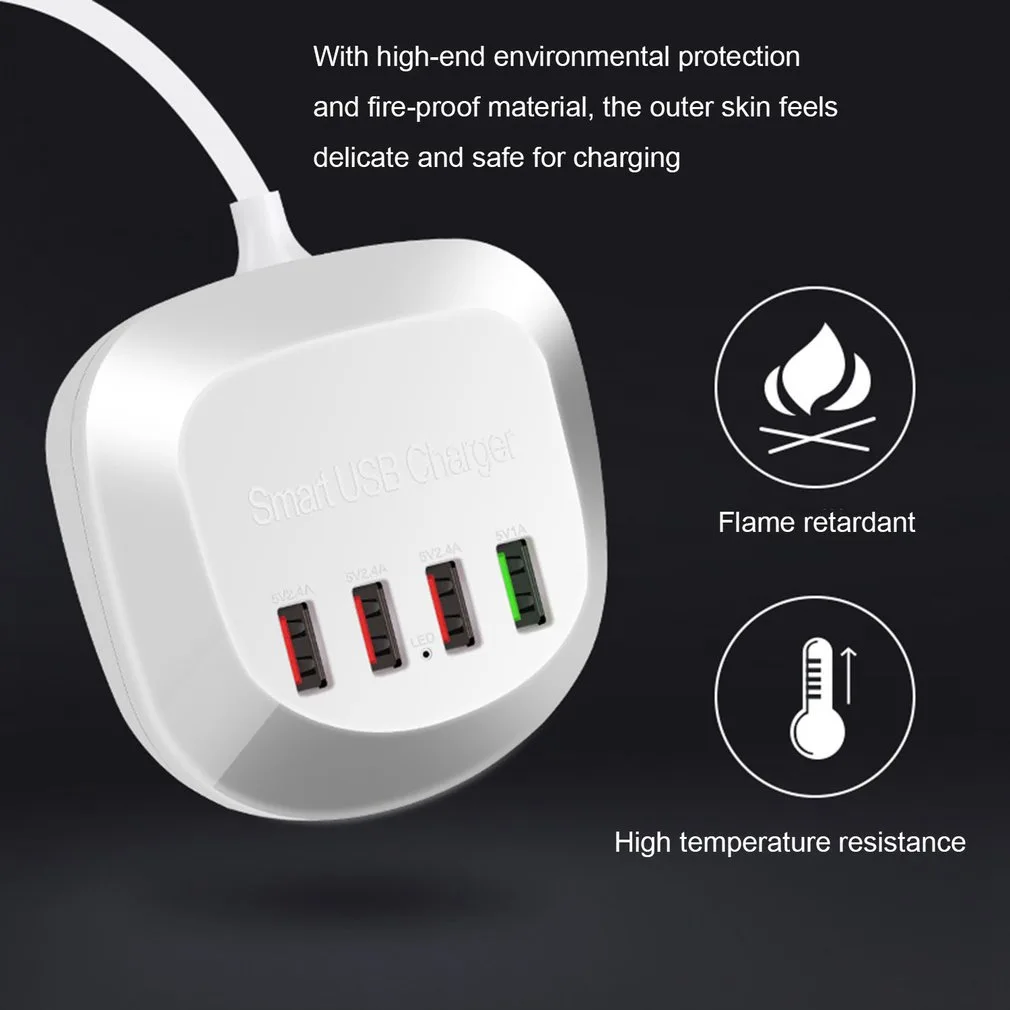 4-Port USB 20W Multi-port Charger Travel Charger With Its Own Line For Business Trip USB Power Strip 2.4A