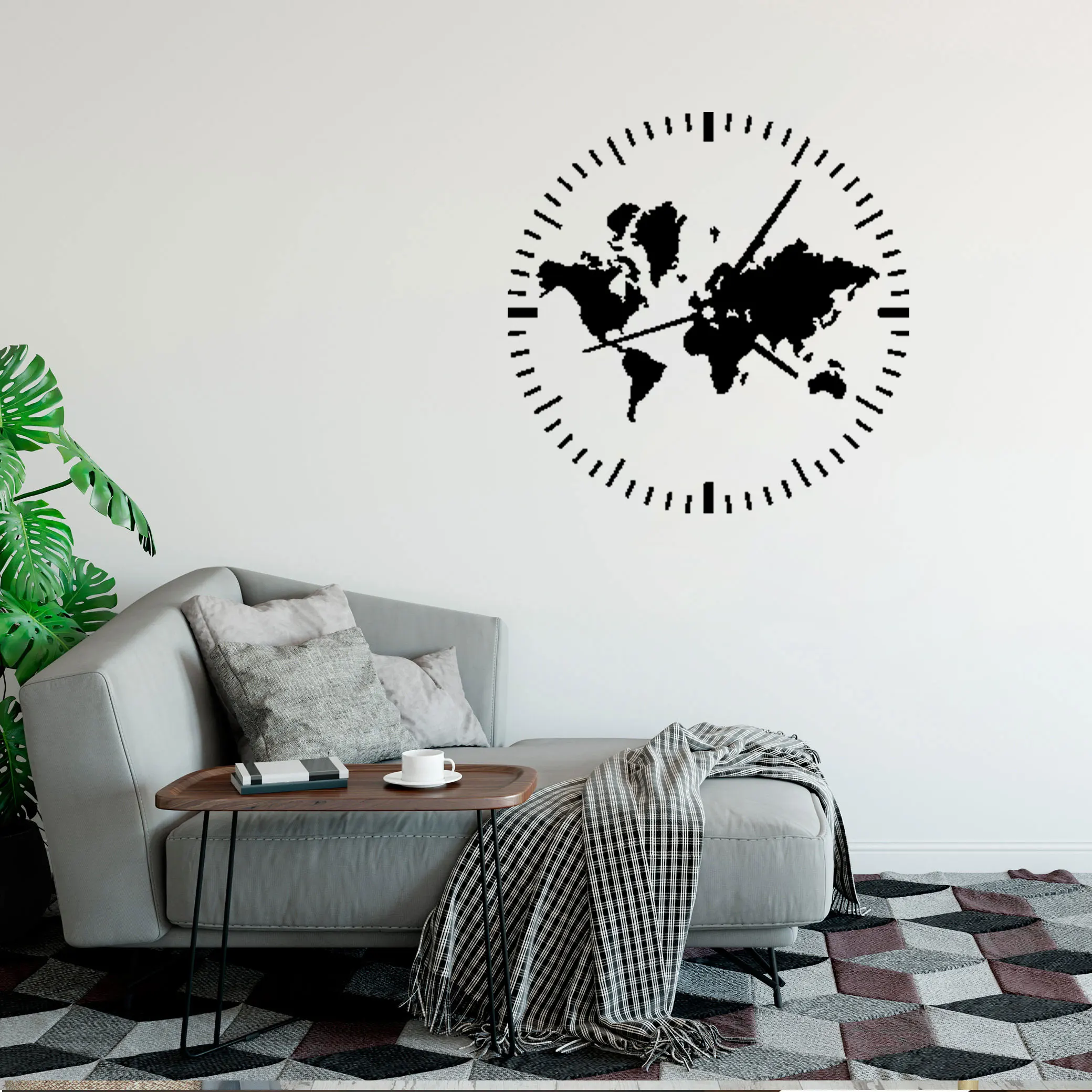 

Clock Wall Decal Travel Tourism Abstract World Map Vinyl Window Stickers Living Room Bedroom Home Decor Art Creative DW5981