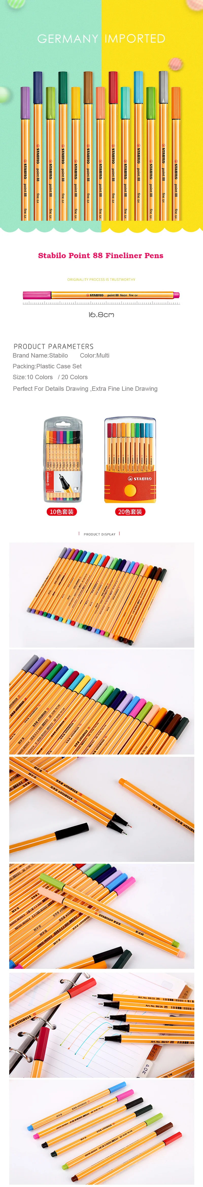5 шт. Stabilo 88 цветные волоконные ручки для рисования, школьные канцелярские принадлежности, офисные принадлежности, цветные художественные маркеры, ручки 0,4, гелевые ручки