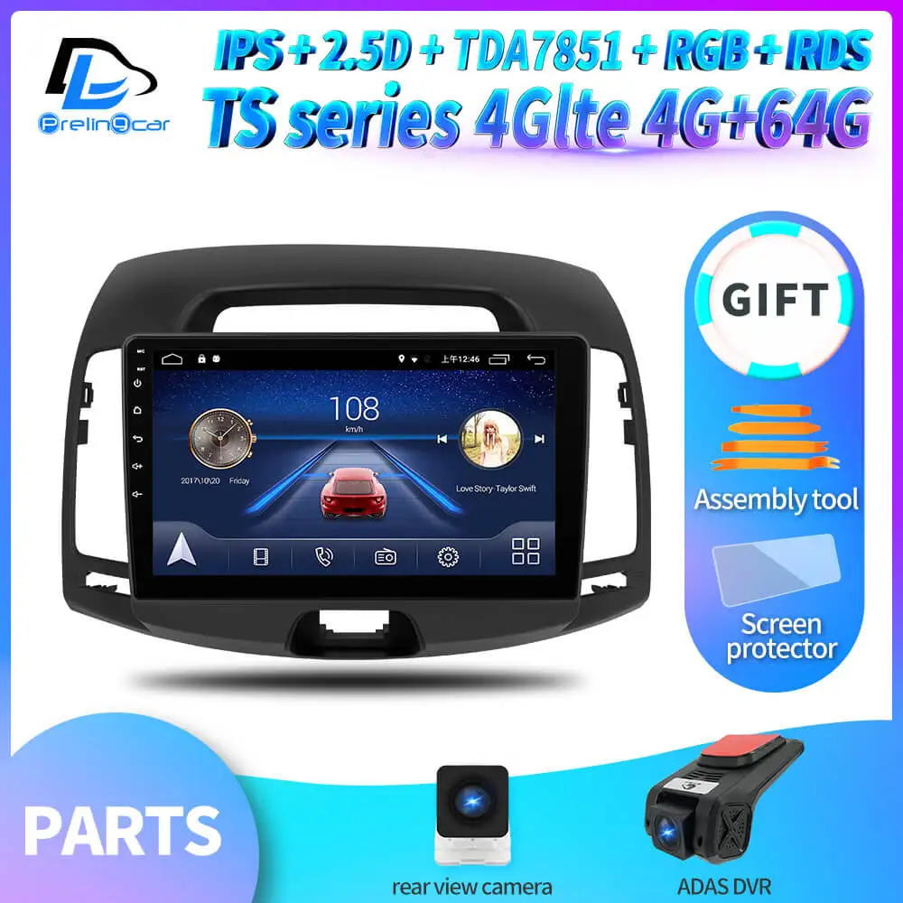 TS 4G64G An8.1 DVR Prelingcar ForHyundai Elantra 4 HD 2006-2012 лет android 9,0 Автомобильный gps радио мультимедиа no 2 din монитор видео плеер навигация - Цвет: TS 4G64G An8.1 DVR