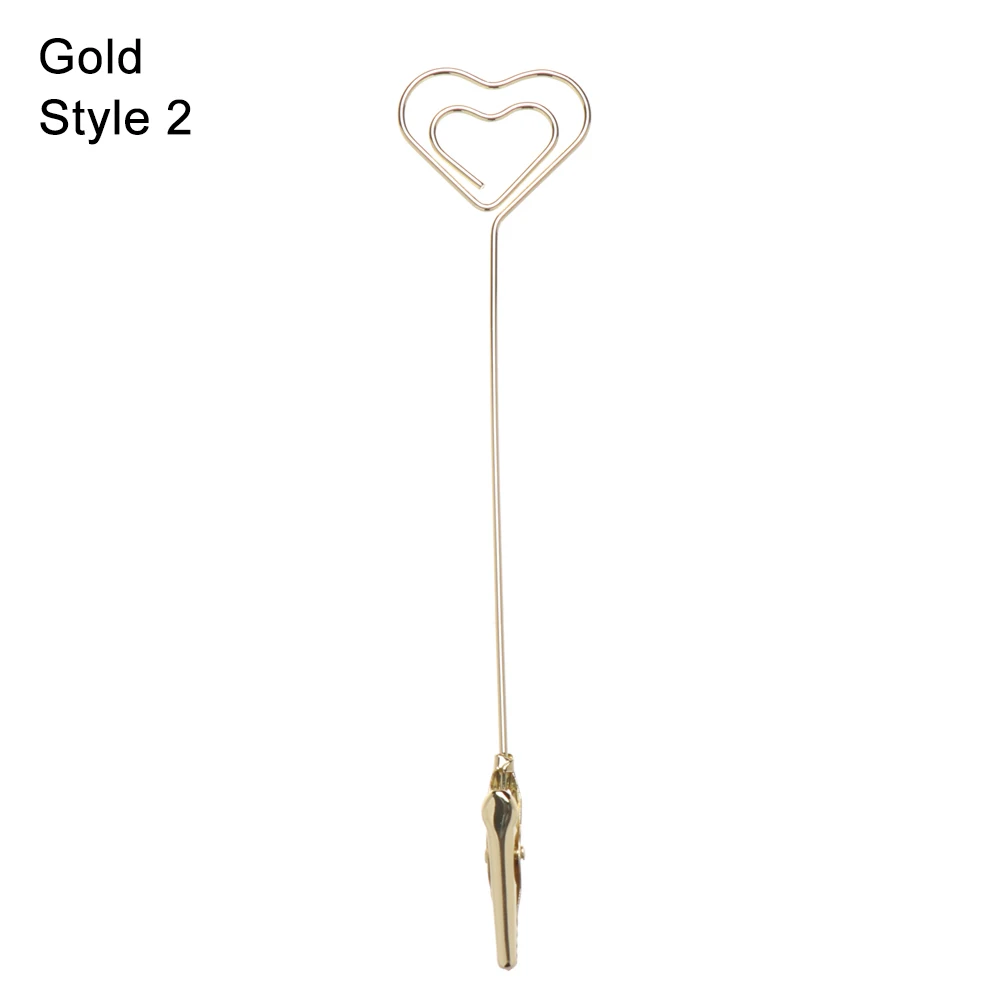 style2-Gold Креативный металлический держатель для карт в форме сердца, зажим для фото, зажим для бумаги, подставка, зажим для свадебной вечеринки, настольные украшения - Цвет: style2-Gold