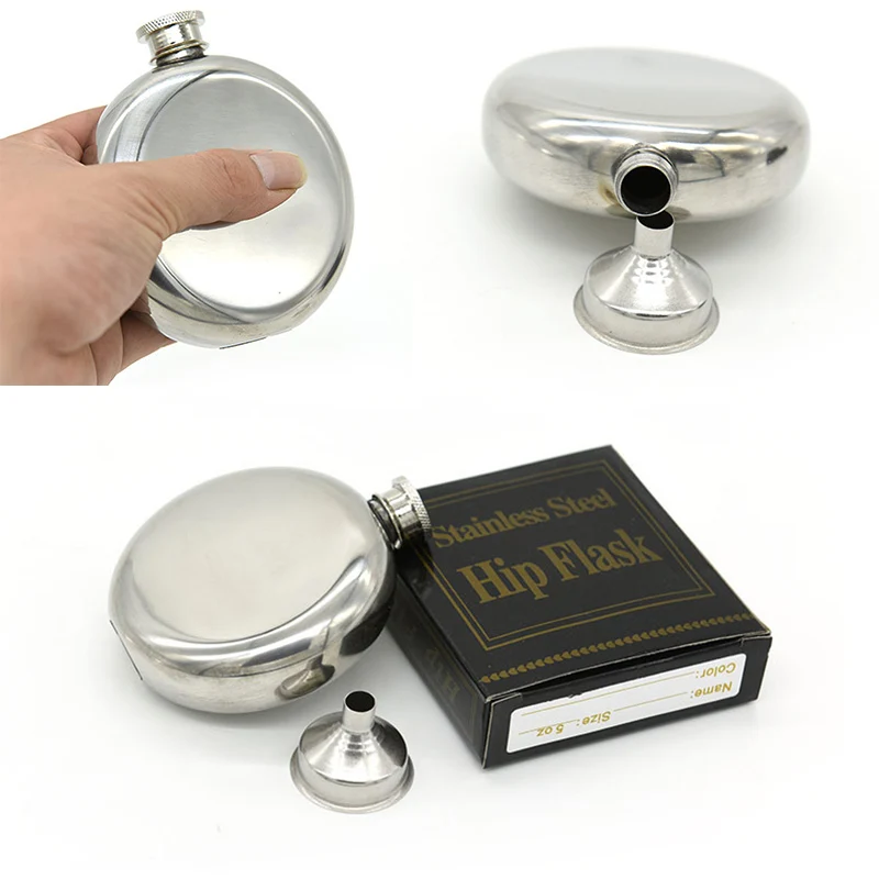 Portable Round Stainless Steel Flask Funnel 5oz Alcohol Bottle Wine Hip Pocket Screw Cap Liquor Container Kitchen Tools | Дом и сад