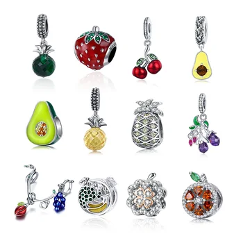 

Authentic 925 Sterling Silver Cute Fruit Beads Charms Fit Original 3mm Bracelet Dangle DIY Pendant Jewelry For Women