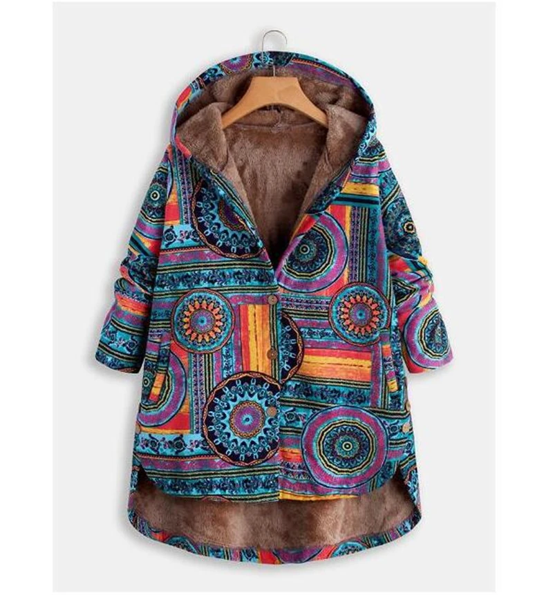 discounted SZMALL Fashion Boho print Hooded Coat Women Winter warmer Full Sleeve Button Jackets Tops For Femal
