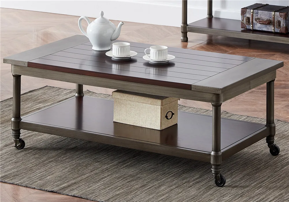 

Cocktail Table MDF Panels Powder Coat Metal Finish Sofa Side Table End Table Swivel Wheels For Mobility Home Furniture