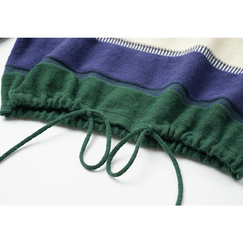 [EAM] Striped Leisure Knitting Sweater Loose Fit