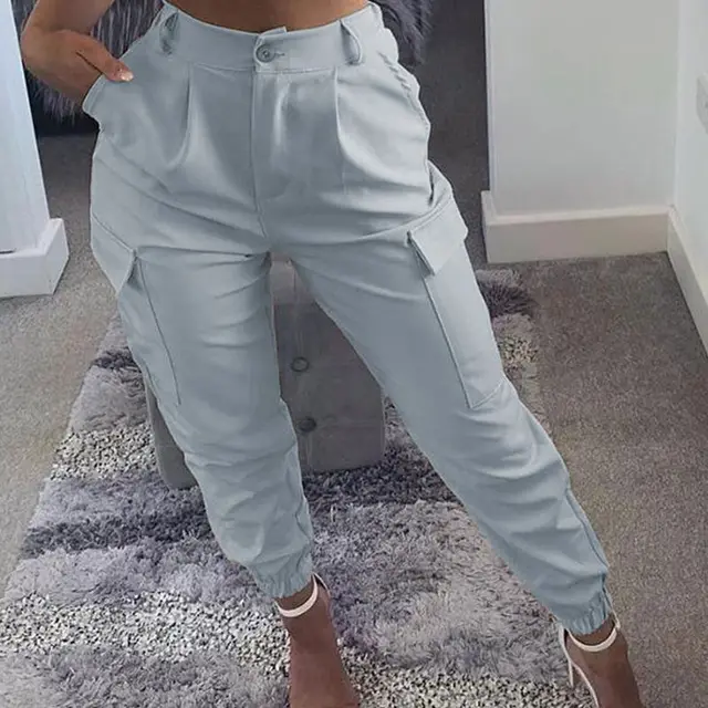 2021 Sports Zipper Pocket Design Casual Pants Without BeltLeggingPocket Design High Waisted Casual Pants gray
