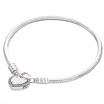 

Original Lock Your Promise Snake Chain Bracelet Bangle Fit Women 925 Sterling Silver Bead Charm Bracelet Fine Jewelry
