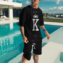 

Men's Oversized Clothe Vintage Streetwear Personality pattern Men Sets Short Outfits Summer Tshirt Shorts 2 Pieces Set Tracksuit