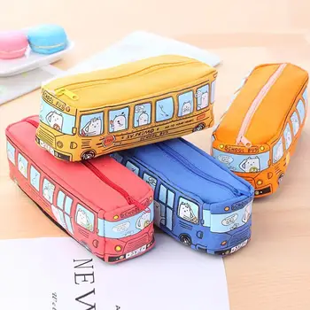 

1pc Creative Pencil Bag Multifunctional Bus Large Capacity Canvas Pencil Case for Boys Girls Simple Pencil Box Stationery Gift