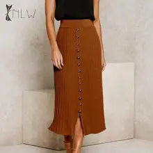 NLW элегантный трикотаж макси юбка Женская Осень Зима облегающая длинная юбка Модная высокая Талия Повседневная плиссированная юбка на пуговицах Falda