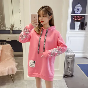 

Autumn and winter 2019 women's Hoodie Sweatshirt printed letter Pullover fashion loose long sleeve pink white black top women
