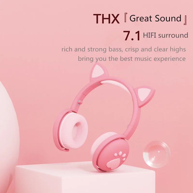 Wireless 5 0 bluetooth headset cute Cat Ear Paw LED Headphones Girls Kids Headset Gift HIFI Stereo Bass 3 5mm With Mobile Phone