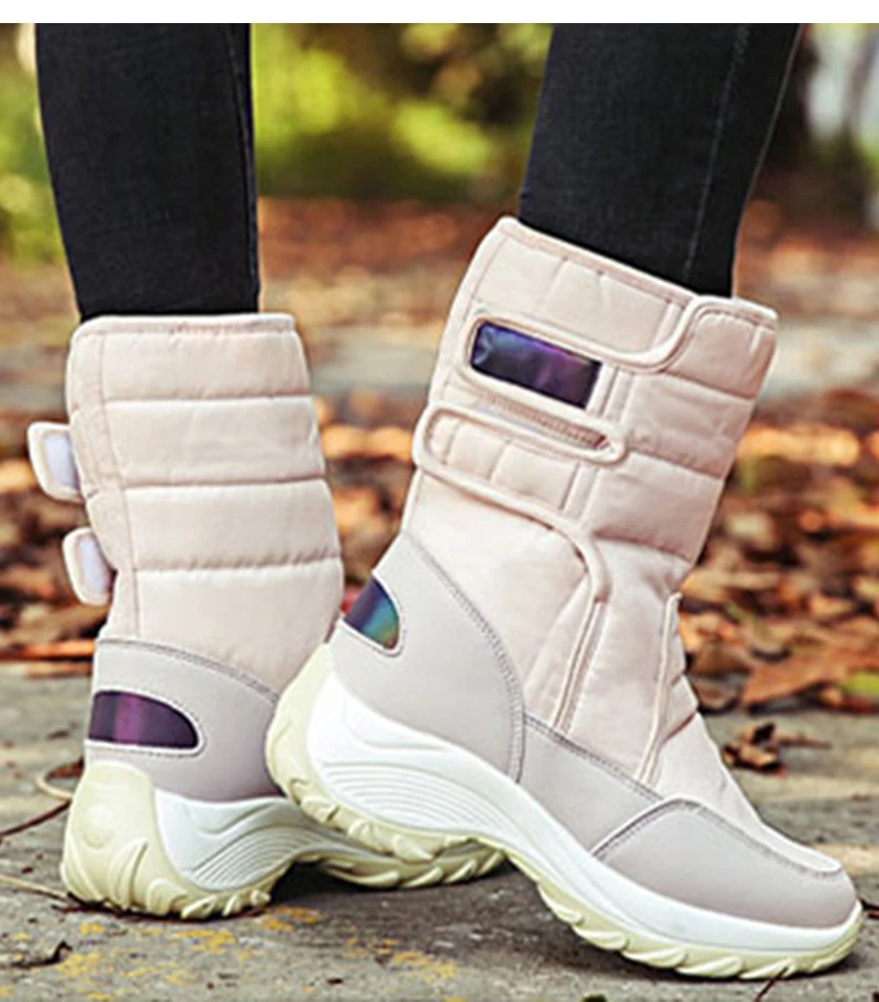 Водонепроницаемые ботинки женская зимняя обувь ботинки на платформе с толстым мехом Зимние сапоги до середины икры модная женская обувь на танкетке
