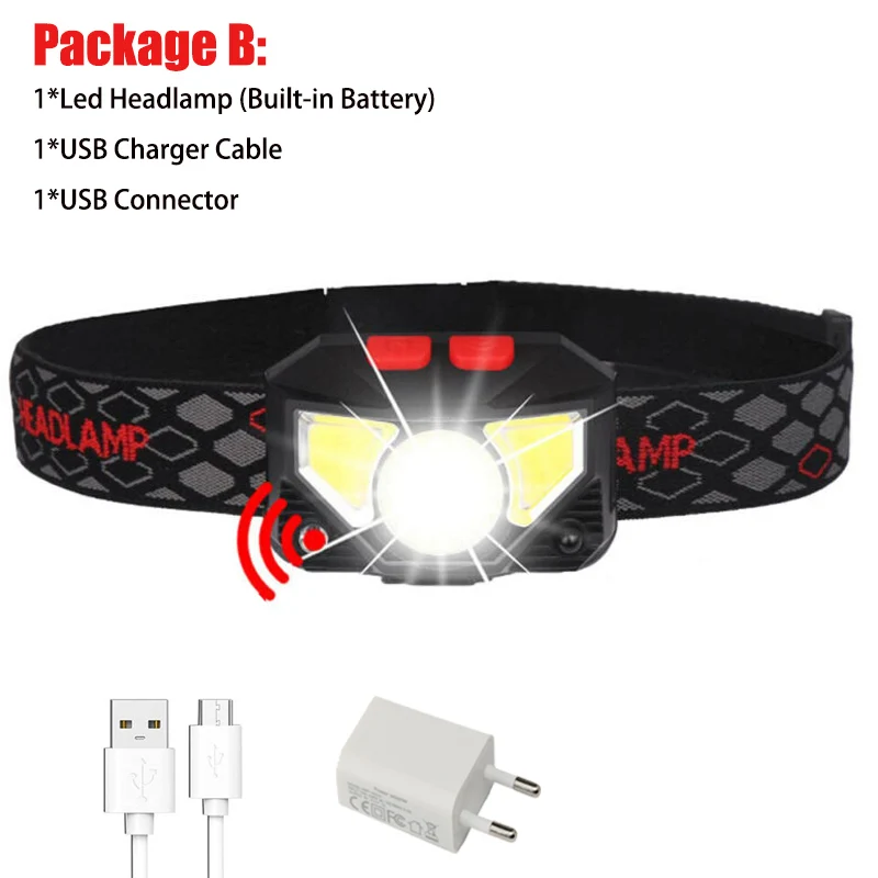 T20 светодиодный налобный фонарь индукционный USB Перезаряжаемый вспышка светильник люменов красный светильник головной светильник вес 6 режимов водонепроницаемый рыболовный C - Испускаемый цвет: Package B