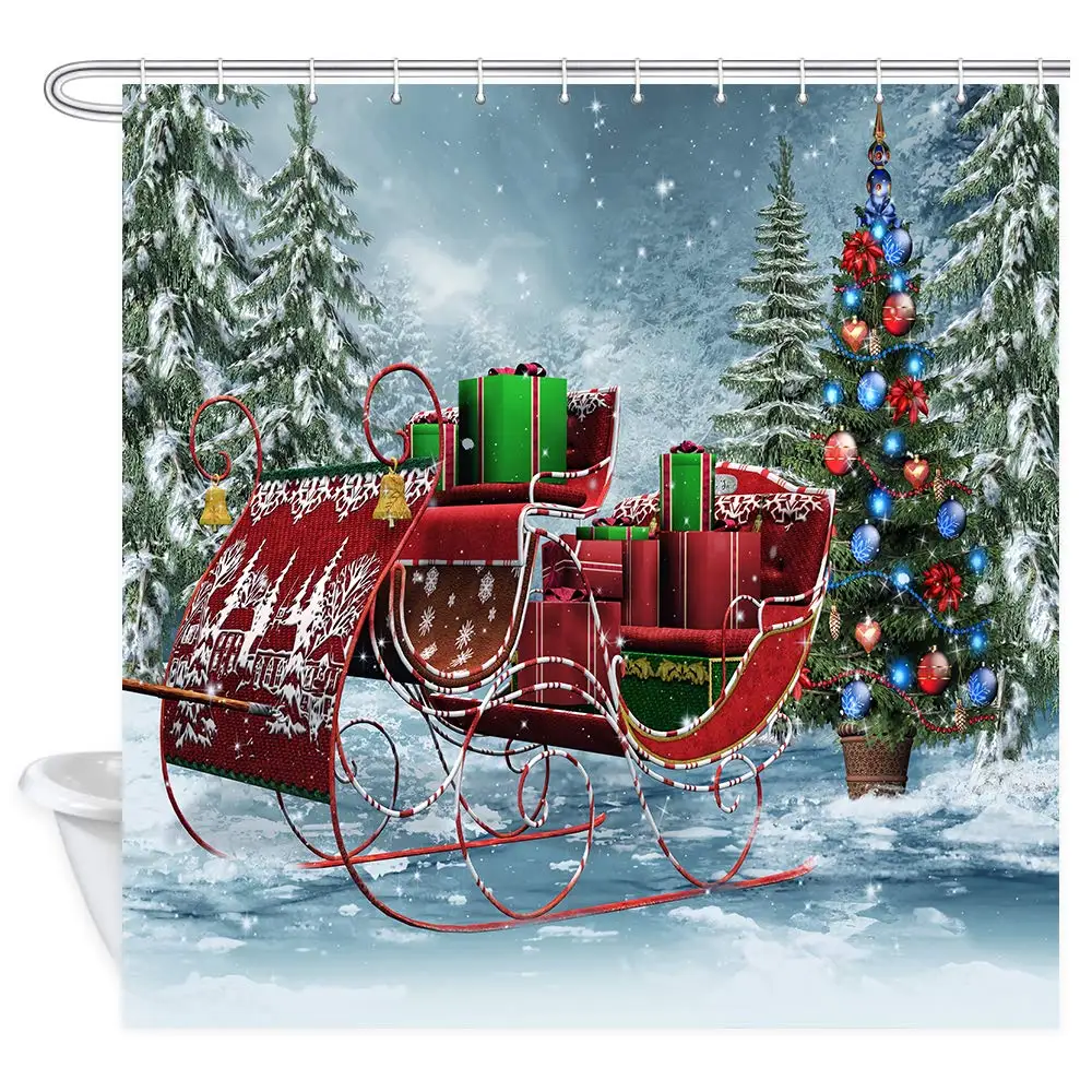 Рождественская занавеска для душа, Новогодняя тематика, Санта-Клауса, Рождественская елка в зимнем лесу, полиэстер, ткань, декор для ванной комнаты