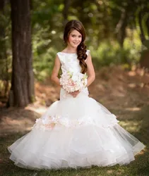 Puffy Skirt Mermaid Flower Girls Dresses For Wedding Flowers Beading Embroidery Princess Pageant Gown