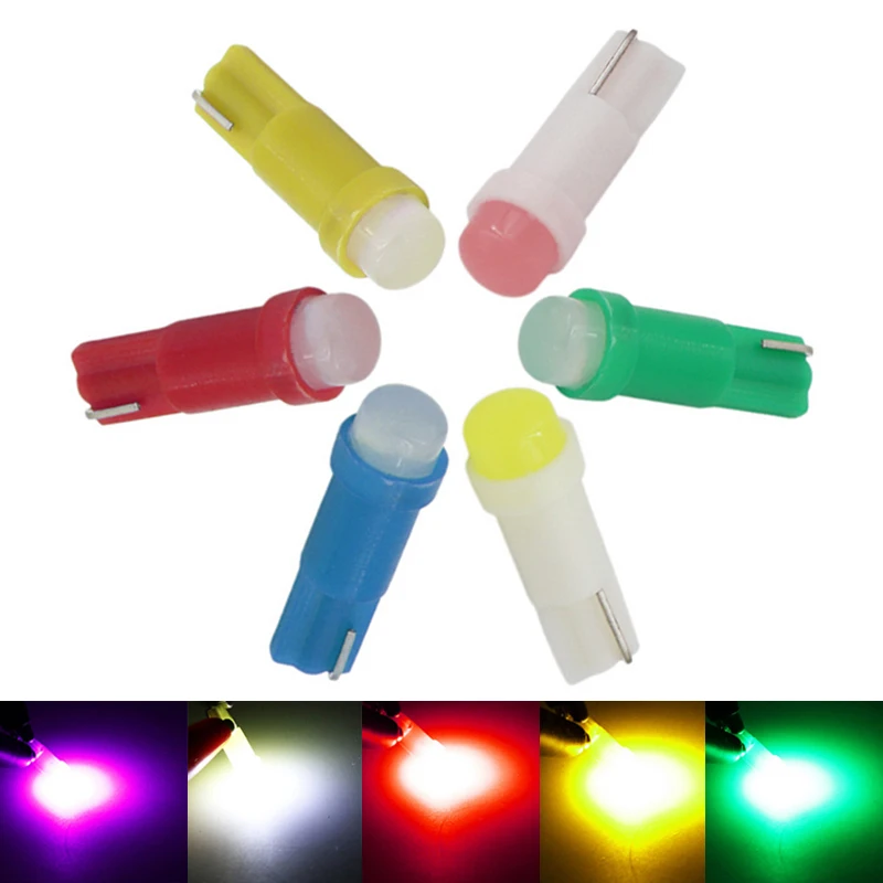 

500pcs Car LED T5 COB 3D Instrument Lamp Bulbs Indicator Light Control Light Warning Lights Bulb White Pink Red Blue Yellow 12V