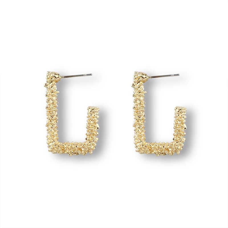 

1Pair Unique C Shape Irregular Hollow Square Stud Earrings For Women European Trendy Gold Color Geometric Ear Stud Jewelry E147