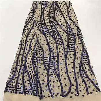 

2020 New Design Sequins African French Lace Fabric High Quality Nigerian Tulle Sequins Lace Fabric For Wedding Party KCD9541