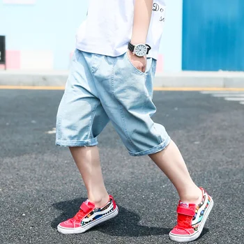 

New 2020 Children Gray Blue Broken Hole Jeans Pants For Teenage Girls Mid Waist Calf Length Denim Trousers Clothing Kids Pants