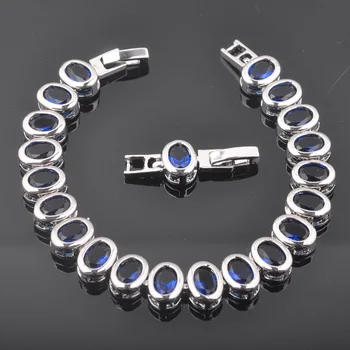 

Crystal Bridal Jewelry Bracelet For Women Blue Cubic Zirconia Silver Color Wedding Jewellery 2020 NEW SL0166