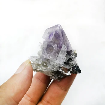 

50g Rare Natural Purple Fluorite Galena Paragenous Mineral Specimen Healing Raw Quartz Crystal Gemstone Home Decoration