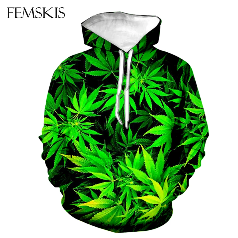 

FEMSKIS 2020 Fashion Maple Leaf Weeds Hip Hop Sweatshirt Hoodies Cool Hooded Funny Men's Women's Casual Hoody Pullover Pockets