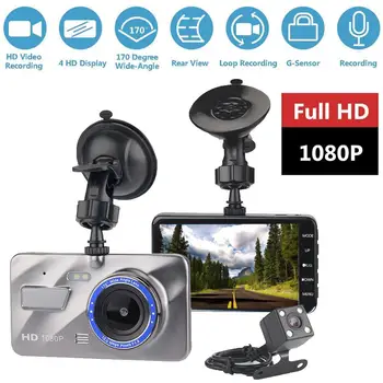 

Dash Cam Dual Lens Full HD 1080P 4 "IPS Car DVR Vehicle Camera Front+Rear Night Vision Video Recorder G-Sensor Parking Mode WDR